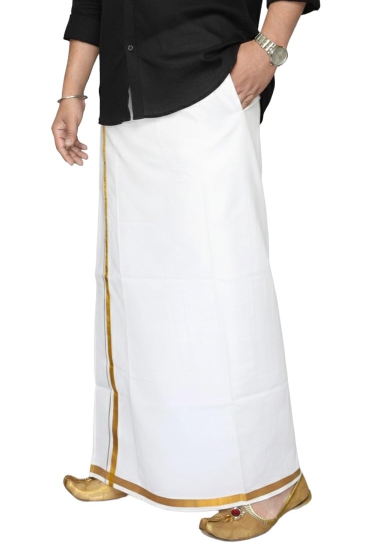Men's Cotton Welcro Dhoti/Jari Border Pocket Vesti/Adjustable for all size (28"-44")-image-26