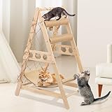 Wooden Cat Tower with Hammock Natural Sisal Climbing Frame Indoor Cat Play Gym for 20 lbs Cats and Kittens - Perfect for Exercise, Training and Release Energy - Keep Furniture Safe