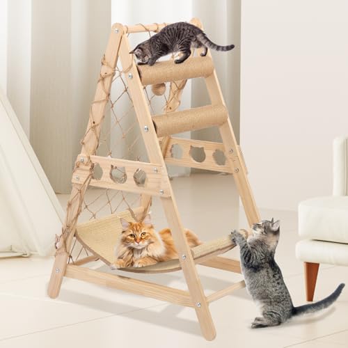 Wooden Cat Tower with Hammock