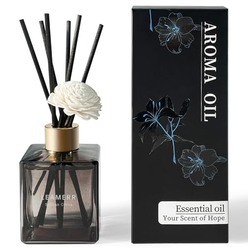 LEAMERR Difusor de varillas de aroma natural, aceite esencial, fragancia cítrica siciliana, 180 ml, fragancia de habitación con difusor de varillas para el hogar, habitación, oficina, baño