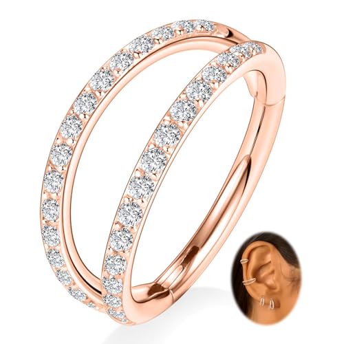 16G Conch Earring Rose Gold Double Nose Hoop Ring Helix Cartilage Hoop 316L Surgical Steel Septum Jewelry 10mm Tragus Rook Daith Lobe Lip Nose Piercing for Women by PEAKLINK - Used condition - US$10.27