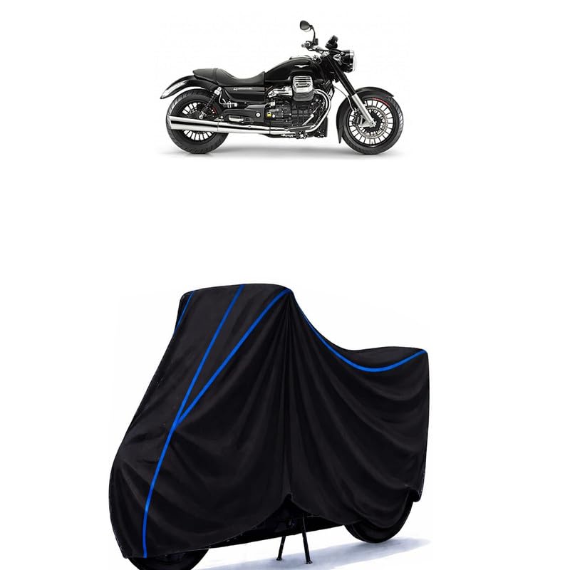 Image of California 1400 Bike Cover Water Resistant Universal Motorcycle Rain | Heavy Duty UV Protection, Dust, Scratch Indoor Outdoor All Weather with Black Blue Piping Elastic
