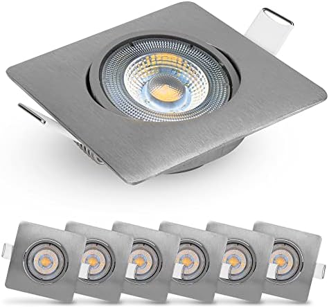 Emos Exclusive Square LED Spot Lights for Ceiling 5W / 450lm | Mains Powered, Ultra Slim, Adjustable Tilt | recessed LED Ceiling Light Warm White 3000k | Pack of 6 LED Spotlights White