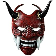 PDLING Halloween Japanese Samurai Hannya Oni Mask Latex Full Face Demon Cosplay Costume Airsoft Masks for Men Red