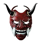 PDLING Halloween Japanese Samurai Hannya Oni Mask Latex Full Face Demon Cosplay Costume Airsoft Masks for Men (Red)