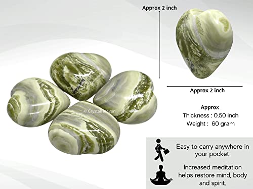 Image of Serpentine Crystal Heart Palm Pebbles Stones for Anxiety Stress Relief Massage - AAA Grade Original Healing Gemstone Agate Heart Palm Stone for Yoga Meditation Spiritual