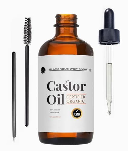 Castor Oil (2oz) USDA Certified Organic, 100% Pure, Hexane Free Stimulate Growth for Eyelashes, Eyebrows, Hair. Lash Growth Serum. Brow Treatment. FREE Mascara Starter Kit by GLAMOROUS WOW