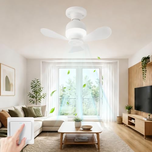 Mini ventilador de techo LED con luz, casquillo E27, viento potente, silencioso, ventiladores de techo portátiles y modernos para habitaciones, cocinas, oficinas y salones
