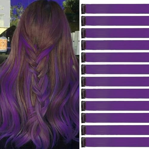 Dark Purple Hair Strands for Clip-In 12 Pieces 55 cm Hair Strands for Braids/Braiding Hairstyles Clip in Extensions Individual Strands Colourful Hair Strands Children's Hair Extensions Accessories