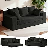 Winzoo Convertible Sofa Bed, Pull Out 3 Seater Sleeper Sofa, 70' Black Boneless Couch Fold Out Floor Couch with 5 Pillows for Living Room Bedroom Lounge Small Space
