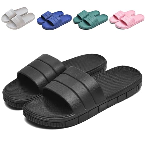 YoveGxlthrea Shower Slide Shoes for Men and Women Home Sandal Bath Slipper Indoor House Pool College Dorm Non-Slip Black 9/10UK