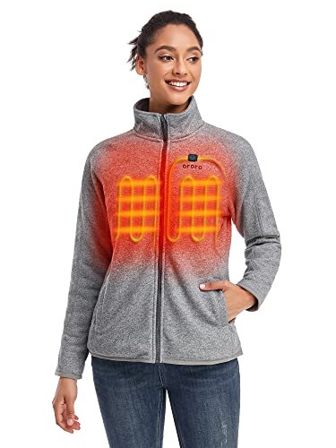 ORORO Women's Heated Jacket-Full Zip Fleece Jacket with Battery Pack (M, Grey)