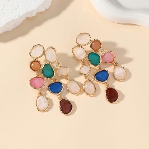 Colorful Crystal Dangle Earrings for Women Boho Rhinestone Statement Drop Earrings Wedding Bridal Prom Jewelry(Colorful) by PWRXENT - Used condition - Image 4