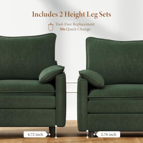 Image of Vesgantti 74 inch Deep Seat Loveseat Sofa, Small Cloud Couch Sectional, Green