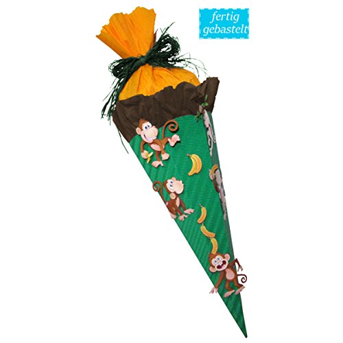 Preisvergleich Produktbild Schultüte Affen fertig gebastelt - Zuckertüte - aus 3D Wellpappe, 68cm hoch