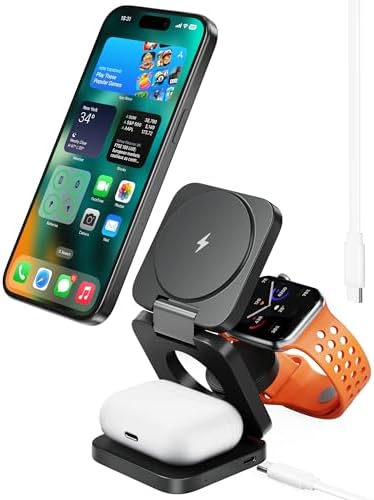 Antank 3 in 1 Charging Station for Apple, Magnetic Foldable Wireless Charger Stand, Portable Travel Charger for iPhone 15 14 13 12 Pro/Max/Mini, AirPods 3/2/Pro, Apple Watch Ultra/SE/9/8/7/6/5/4/3/2