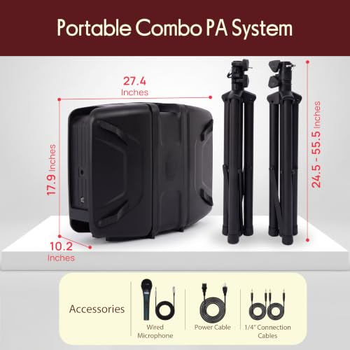 Image of Pyle Portable PA System with Bluetooth, 8 inch Speakers