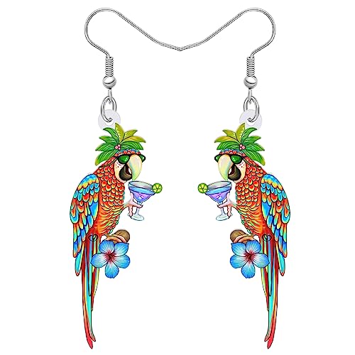 Funny Hawaii Tropical Bird Parrot Earrings for Women Cute Cocktail Margarita Dangle Earrings Parrot Jewelry for Beach Loves Gifts Party Accessories