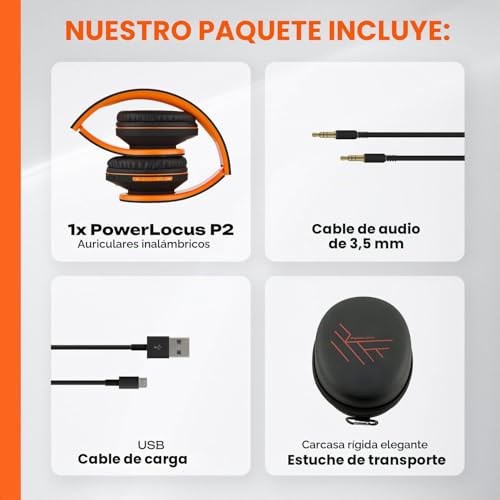 Miniatura 7 de Powerlocus P2 Auriculares Bluetooth Inalambricos De Diadema Cascos Plegables, Casco Bluetooth Con Sonido Estéreo Micro Sd Tf, Fm Con Micrófono Y Audio Cable Para Movil, Pc, Tablet - Naranja