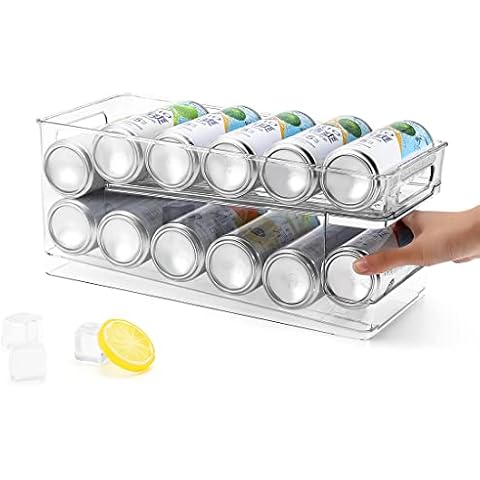 Xicennego Upgrade Double-Layer Rolling Beverage Soda Can Storage Organizer, Soda Can Dispenser for Refrigerator, Fridge Can Drink Holder, Plastic Storage Rack for Fefrigerators, Pantry (Standard) Cover
