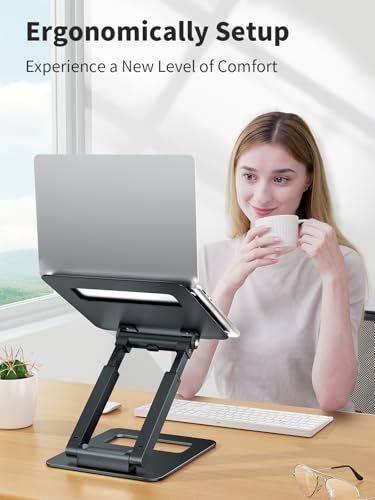 Laptop Stand for Desk Adjustable Height, Ergonomic Sit Stand Computer Stand for Good Posture, Aluminum Standing Laptop Riser for Protecting Spine Compatible with MacBook Pro, All Laptops 10-17"-Gray - 6