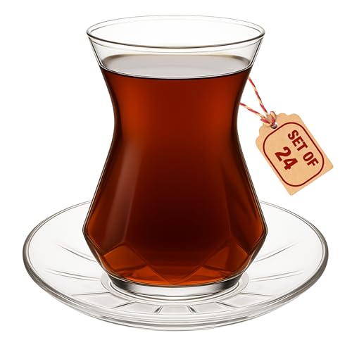 Turkish Tea Set of 24, Special Design Clear Glass Tea