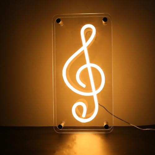 Image of ENUOLI Music Note Neon Sign, Wall Neon Signs USB Powered Music Note Lights Double-Layer Acrylic Light for Girls Room Party Kids Room Decoration Christmas Birthday Gift