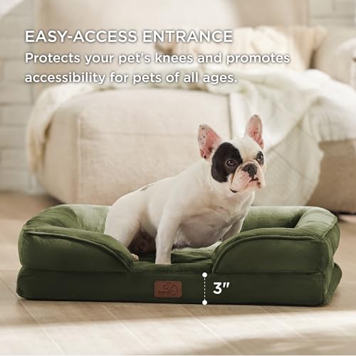 Bedsure Orthopedic Dog Bed Medium Size Dogs - Washable Medium Dog Cat Bed Waterproof, Comfort Pet Couch Sofa with Washable Removable Cover, Pets Bed with Nonskid Bottom, Moss Green, 28" - Thumbnail 7