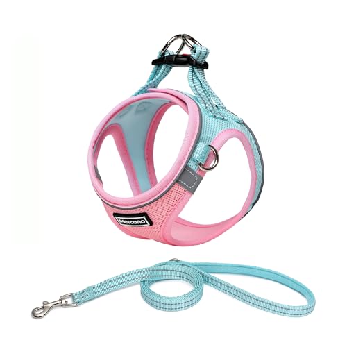 Mercano Soft Mesh Dog Harness and Leash Set, Step-in Reflective Breathable Lightweight Vest Harnesses with Safety Buckle for Small Dogs, Cats (XL, Pink Blue)