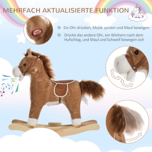 HOMCOM Kinder Schaukelpferd mit Tiergeräusche Braun 65 x 32,5 x 61 cm – Ansicht 5