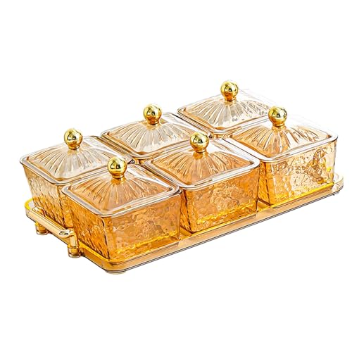 ?????? Luxury Dry Fruit Tray with Lid Divided Snacks Dish Food Storage Box Containers Multipurpose Serving Plate for Dining Room Nut, Yellow
