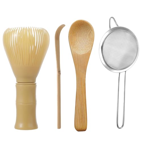 Image of 5Pcs Whisk, Set, Kit for Traditional Tea Ceremony Hand Blender Mixer Whisk for Stirring Whisk Set Includes Scoop Tea Spoon and Sifter (Wood(4 Pcs))