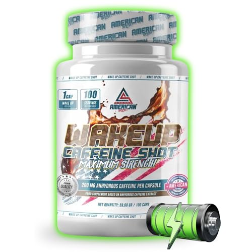AS American Suplement | Wake Up Caffeine Shot | Aumenta la Energía | 100 Cápsulas | Ayuda a Mejorar el Rendimiento | Reduce la fatiga y el cansancio | Contiene Cafeína