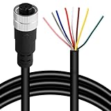 Solnique M12 8 Pins Female Connector Cables, Waterproof IP67 Solder Locking System, Brass Gold-Plated Contacts, A Code Straight Aviation Sensor Electrical Cable 60V 2A Industrial Grade Cable