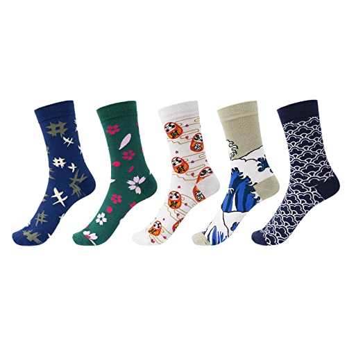 5 Paar Unisex Lange Tube Casual Socken Japanische Muster Stil mit Blumen und Wellen Neuheit Crew Socken für Frauen mit Geschenkbox Cover