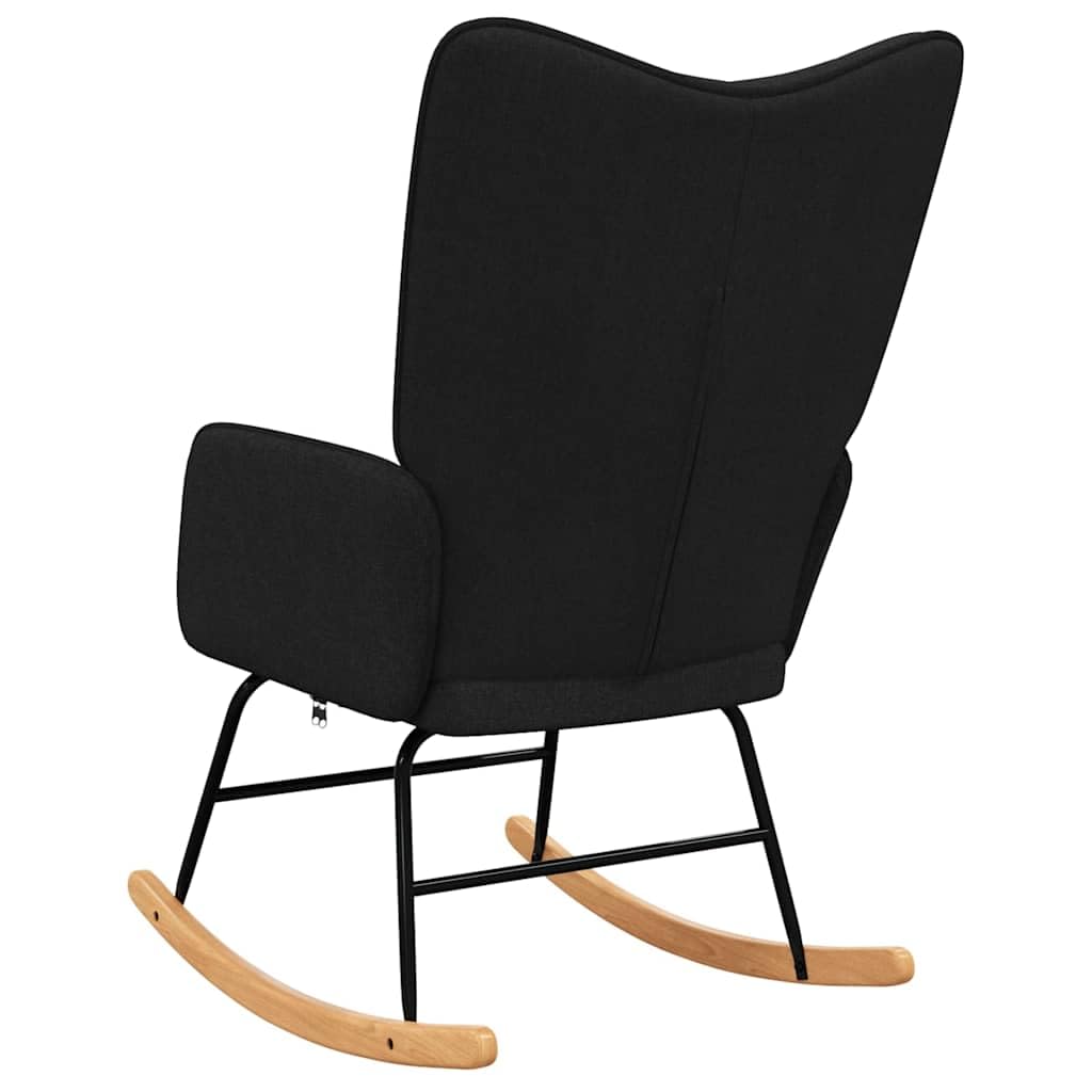Schaukelstuhl Schwarz Stoff Polstersessel, Modernes Design mit Quadratnaht, Relaxsessel mit stabilen Holzkufen und Stahlrahmen, Gemütlicher Wohnzimmerstuhl, 61x78x98 cm