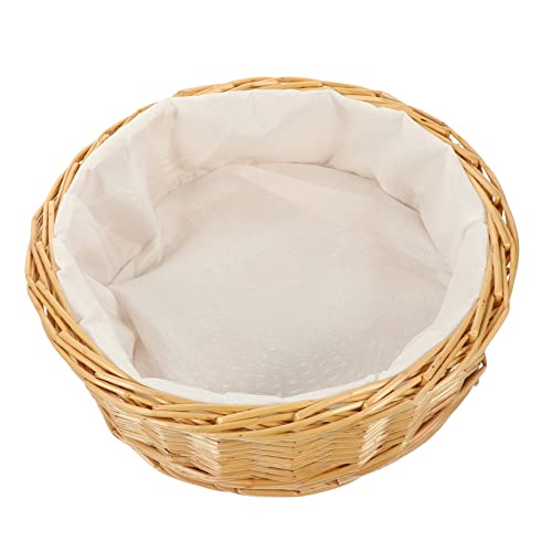 CIYODO Panier En Osier Rond Doublure Intérieure, Corbeille à Pain Domestique Légère Et Portable, Support En Osier Multifonction Pour Bureau Et Maison, Panier Pour Fruits Et Collations