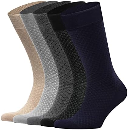 Bamboo Casual & Dress Socks 5-Pair Sock Set for Men Soft and Comfortable for Home, School, Office, Sports, Odorless, and Moisture-Wicking Fiber Fit Sizes 8-12 - Assorted Honeycomb 1