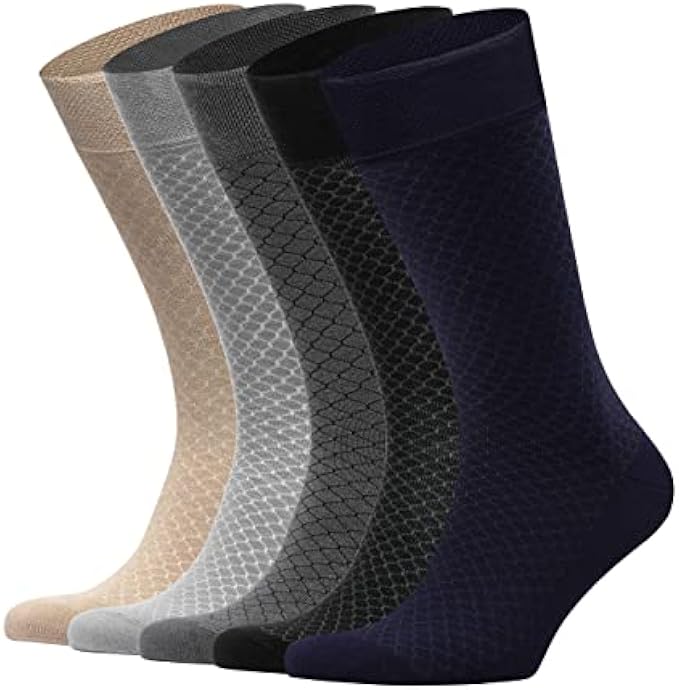 Men's Bamboo Dress Socks - 5-Pack - Mens Calf Socks & Hosiery - Honeycomb Designed - Moisture Wicking Soft Casual - Size 8-12