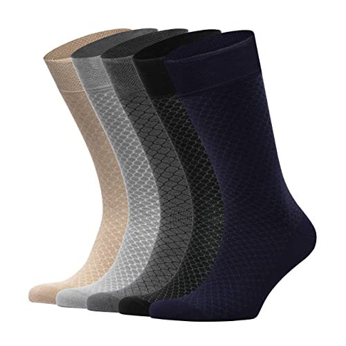 Bamboo Casual & Dress Socks 5-Pair Sock Set For Men Soft And Comfortable For Home, School, Office, Sports, Odorless, And Moisture-Wicking Fiber Fit Sizes 8-12 - Assorted Honeycomb 1 #TOP13