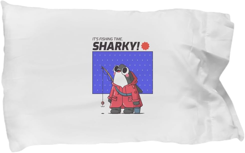 Pillowcase Its Fishing Time Sharky Cute Kid Gift Shark Lover Child Funny Fisher Boy Pillow Cover Case 20x30