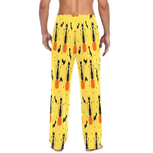Qilmy Halloween Cat Pumpkin Men's Cotton Pajama Pants, Lightweight Lounge Sleepwear with Drawstring and Pocket3