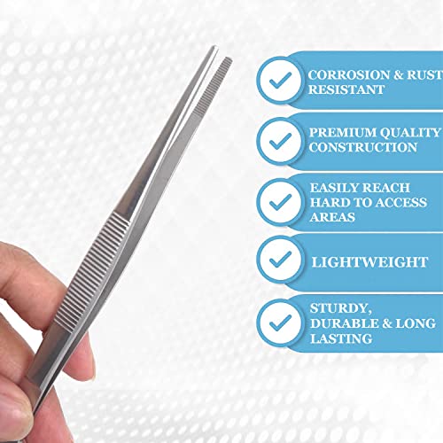 Precision Blunt Serrated Tips Stainless Steel Thumb Forceps Tweezers 5.5\" (14 cm), Comfortable Ridged Handle