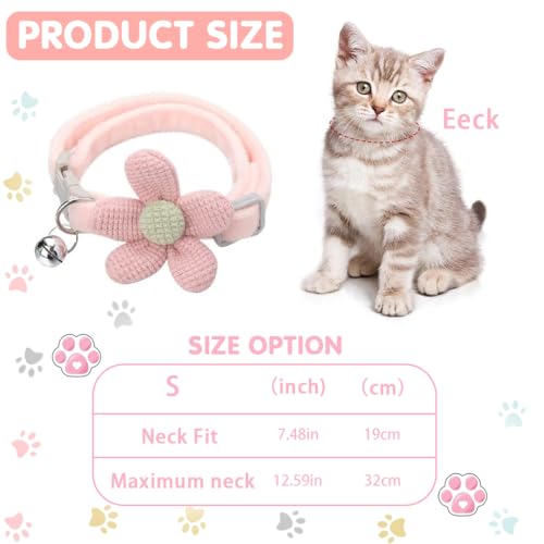 Image of HASTHIP Cat Belt, Cat Collar with Bell, Pink Flower Cat Collar Soft & Comfortable Cute Pet Collar Silver Cat Bell Adjustable Cat Neck Belt
