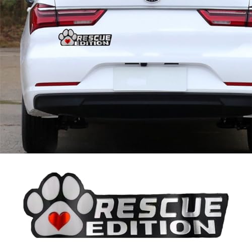 Image of Cute Dog Car Badge Laser Cutting Car Emblem,Funy 3D Acrylic Dogs Badge Rated Car Emblem Automotive Badge Decals and Stickers for Car, Truck, Rv, Boat Exterior Decoration (Rescue Love)