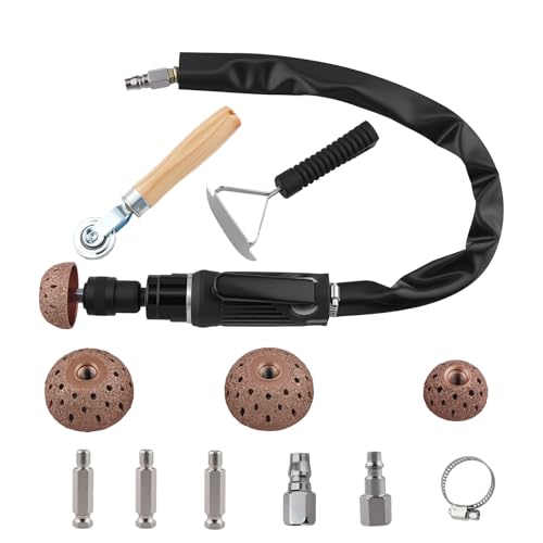 Tire Repair Set Air Tire Repair Polish Patch Tool 2500rpm Low Speed Air Tire Buffer Tire Inner Liner Scrapper Patch Roller 3pcs Tungsten Steel Buffing Wheel 42mm 55mm