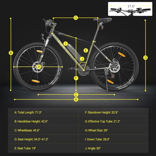 Eleglide Electric Bike, M1 Plus 27.5‘’/29'' E Mountain Bike, Electric Bicycle for Adults, Commute E-bike with 12.5Ah Removable Battery, LCD Display, Dual Disk Brake, Specialist 21 Speed (Inches, 27.5) - Image 7