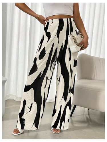 GORGLITTER Women's Gaucho Graphic Pleated Dress Pants Wide Leg Elastic Waist Elegant Trousers4