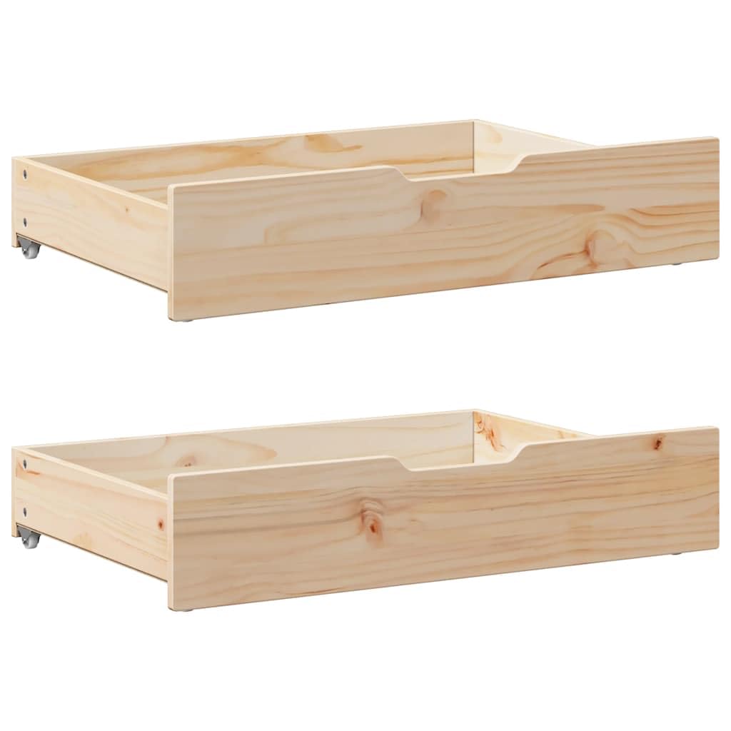 Cajones de cama con ruedas en madera maciza de pino de 80x55x17 cm el pack de 2 unidades