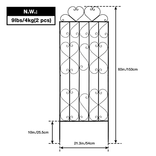 Playinyard 2 Pack Large Metal Garden Trellis For Climbing Plants, 60 Inch Tall Rustproof Sturdy Heart Trellis For Climbing Plants Roses Vines Flower Vegetable, Black #TOP1